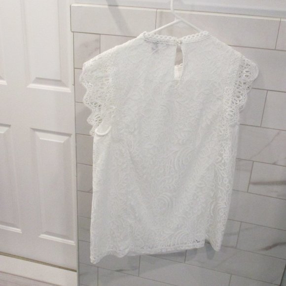 CABLE & GAUGE WHITE COTTON BLEND LACEY TOP. FULLY LINED SIZE SM - Picture 6 of 12